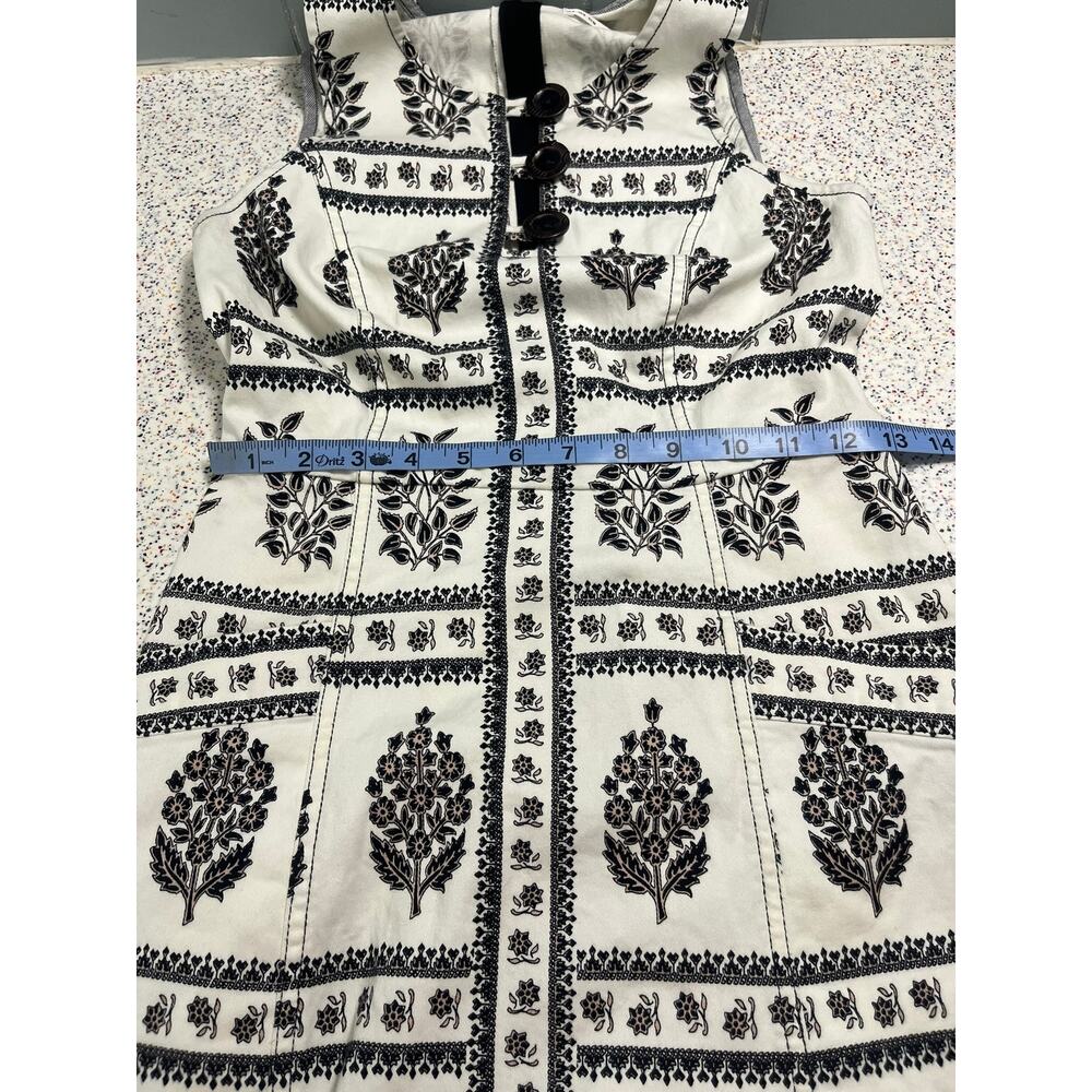 Anthropologie Woodblock Floral Midi Dress Pockets Black White Women's Size 0 - Picture 8 of 9